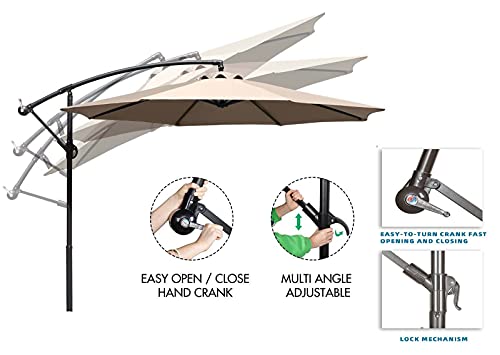 Qdy -Cantilever Garden Parasol, 3M Garden Parasol With Crank Handle & Height Adjustable, Outdoor Sunshade Canopy, Uv Protection For Patio And Balcony,1 Khaki #TOP3