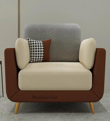 Image of Velvet Contemperory 1 Seater Sofa Couch with Cushion Chaise Lounge Sectional Perfect for Living Room & Bedroom Guests Home & Office (One Seater Brown & Beige)