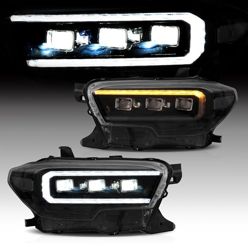VLAND LED Projector Headlights For 3rd Gen Tacoma 2016 2017 2018 2019 2020 2021 2022 2023 W/LED DRL Hi/Low Beam Lens Clear Side Marker Lights Not For Factory LED Headlight