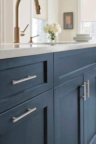 Image of Amerock 3-3 /4 inch Bar Pulls Satin Nickel Drawer Pull | 3-3 /4 inch (96mm) Center-to-Center Mounting Distance and 6-1 /8 inches Overall Length, Durable Carbon Steel Cabinet Hardware
