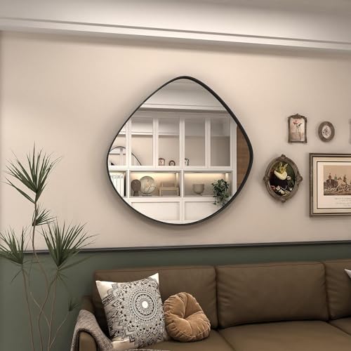 Image of Alfa Design 24 Inch Asymmetrical Irregular Wall Mounted Mirror | Black Wooden Frame | Aesthetic Decor Decorative Mirror for Bathroom Vanity Mirror, Farmhouse, Living Room, Bedroom & Entryway
