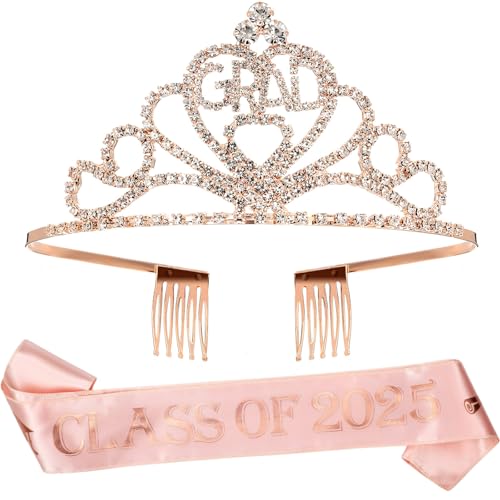 Yinkin 2025 Graduation Party Supplies Graduation Crown Tiara and Sash Kits Class of 2025 Grad Gifts for Women Grad Party (Class of 2025)