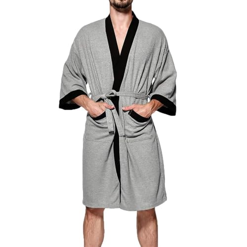 Mens Summer Robes Lightweight, 99% Cotton Waffle Kimono Bathrobes, bata de bao para hombre3