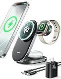 Qi2 3 in 1 Wireless Charging Station,JOYROOM 15W Fast Wireless Charger Stand for iPhone 16/15/14/13, Apple Watch, AirPods, Magnetic Foldable for MagSafe Charger for Multiple Devices (with 30w Adapter)