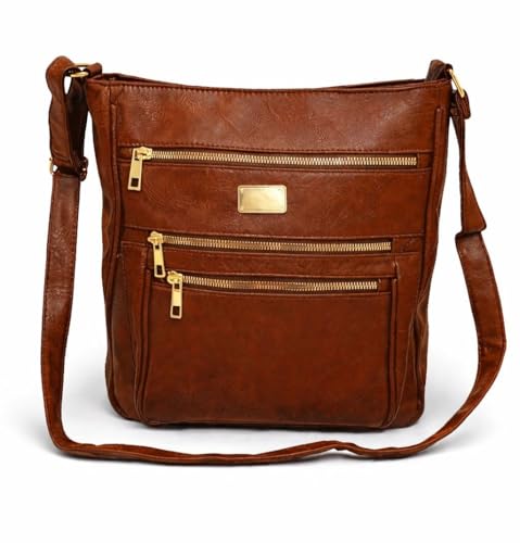 Bolsa Média Transversal Feminina Espaçosa Vira Mochila Anti Furto Dia a Dia Trabalho Alça Ajustável Blogueira (Marrom)