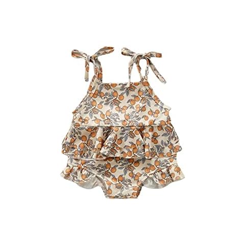 Youweixiong Infant Baby Girl Swimsuit One Piece Strap Ruffle Floral Bikini Swimwear Bathing Suit Summer Beach Wear (Orange Lemon, 9-12 Months) Cover