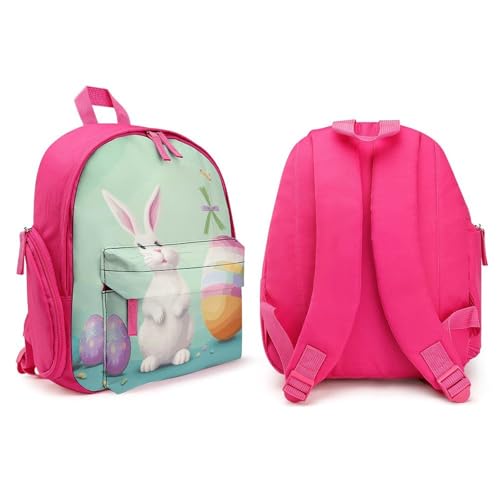 Happy Easter Egg Rabbit Backpack Small Book Bag with Side Pocket, Lightweight Durable Backpack, Travel Rucksack, Pink-style4