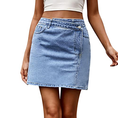Jupe en jean femme taille irrégulière mini mi-haute bleu denim taille 36 mode été court
