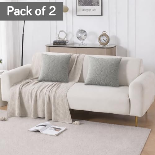 Image of HOKIPO 100% Leakproof Quilted Cushion Cover for Sofa 16x16 Inches, Set of 2, Serene Grey (AR-6280-LGRY*2)