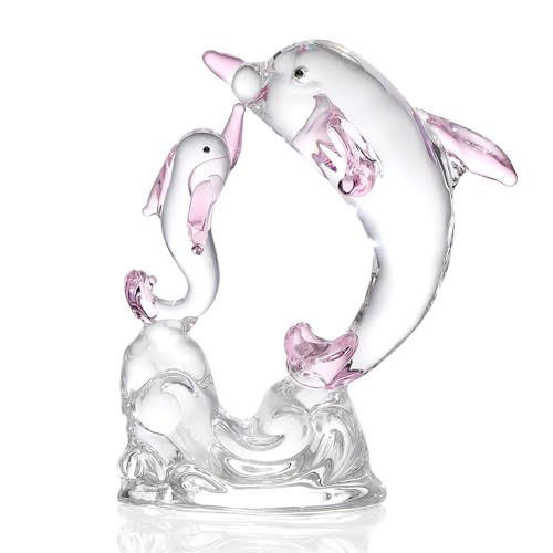 Image of Glass Pink Dolphin Collectible Figurine - Sea Animals Ornaments & Gifts for Women Dolphin Lovers