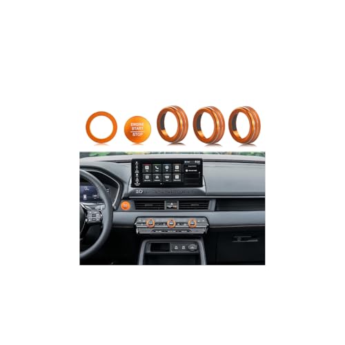 Image of for Honda 2026 Passport /2026 Pilot Interior Accessories, Aluminum Alloy one-Button Start Cover /Ring, air Conditioning knob, 5-piece Set (Orange)
