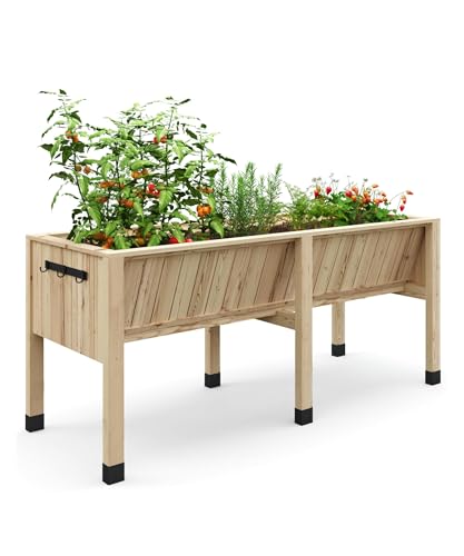 72x26x30 Inch Raised Garden Bed With Leg For Outdoor Growing Vegetables and Herbs, 6X2X2.5 Ft Elevated Wood Planter Box Stand With Hooks for Backyard, Patio, Balcony w/Non-Woven Liner, 13.7In Depth