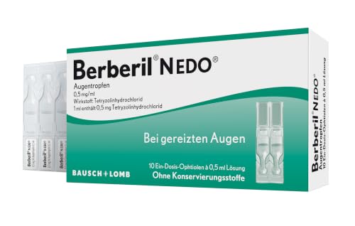 Berberil N EDO - Augentropfen bei gereizten und geröteten Augen - Augentropfen gegen rote Augen - abschwellende Wirkung - ohne Konservierungsstoffe - Einzeldosen (10 x 0 5 ml)