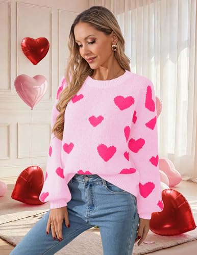 Image of Libsorge Womens Valentine Heart Sweater 2026 Valentines Day Trendy Cute Oversized Long Sleeve Pullover Sweaters