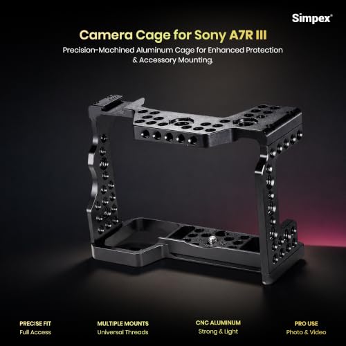 Image of Simpex Camera Cage for A7R3, A7M3, A9 Series,Durable Metal Cage with Multiple Mounting Points, Cold Shoe, Full Access Design for Sony Alpha Cameras, Perfect for Videography & Photography.