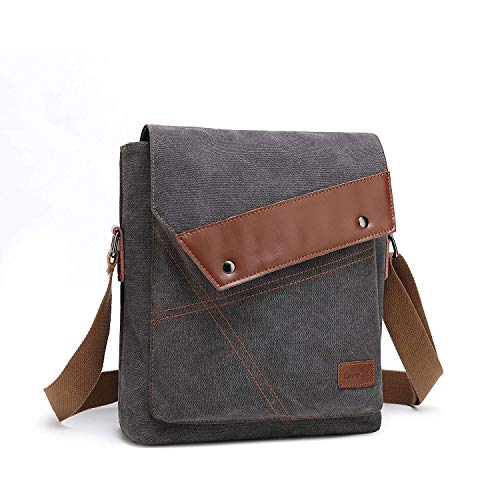 Srotek 10.6 Pouces Sac Messager Hommes Sacoche Bandoulière épaule en Nylon Sacoche pour Tablette Imperméable Vintage Loisir Sac Quotidien Ecole Travail (Gris Foncé Toile)