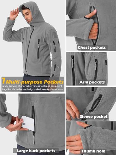 ReFire Gear Men's Warm Military Tactical Sport Fleece Hoodie Jacket Outdoor Hiking Fleece Coat - Thumbnail 5