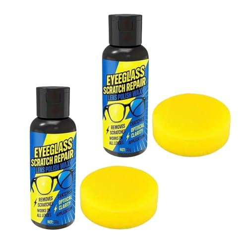 2PCS Lens Scratch Remover, Eyeglass Scratch Remover with Sponge, Plastic and Glasses Grinding and Polishing Cleaner for Eye Glasses, Sunglasses, Camera, Mirror, Quick Eyeglass Repair Kit