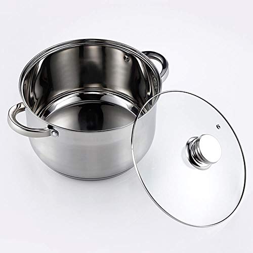 Stockpots Stainless Steel Cookware 6-Quart Glass cover Thickening handle Soup pot with Lid 6 QT