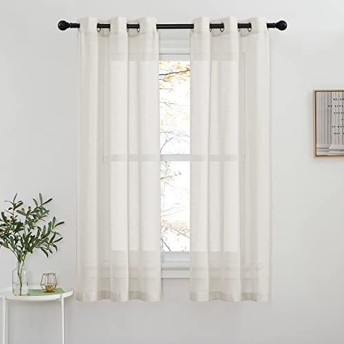 NICETOWN Natural Linen Sheer Curtains Faux Flax for Bedroom, Grommet Linen Blend Semi Sheer Privacy Window Treatments Light Filtering for Kids Room, 42" W x 63" L, Set of 2