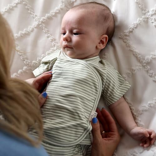 Bonsie Skin to Skin Babywear Romper - Green Striped Baby Short Sleeve - Mint Twist2