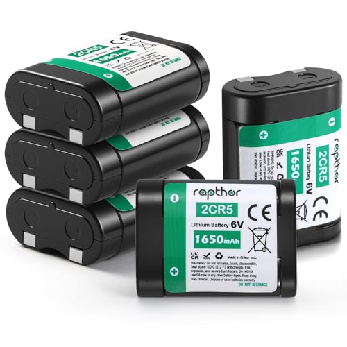 rapthor 5er-Pack 2CR5 6V Lithium Batterie 1650mAh Ersatz für 2CR5M DL245 EL2CR5 KL2CR5 RL2CR5 Ideal für Analogkameras Digitalkameras Blitzgeräte PTC-Schutz mit 10 Jahren Haltbarkeit