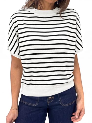 Image of Saodimallsu Women's Short Sleeve Crew Neck Knit Pullover Sweater