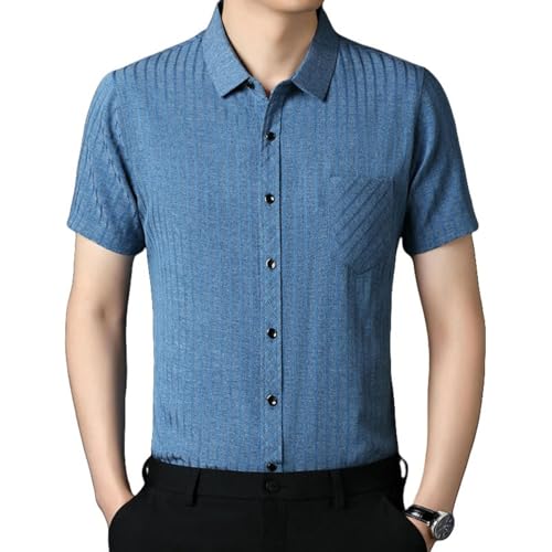 Chemise en coton et lin homme contre la chaleur estivale à rayures