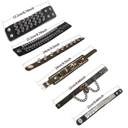Dumcondy 6Pcs Halloween Pu Leather Bracelet Punk Goth Studded Spike Rivet Buckle Wristband Cuff Bangle Black Gothic Steampunk For Men Women Unisex 80S Cool Rock Style Adjustable Party Favors Accessories Jewelry Cosplay Night Club Sexy Gift #TOP6