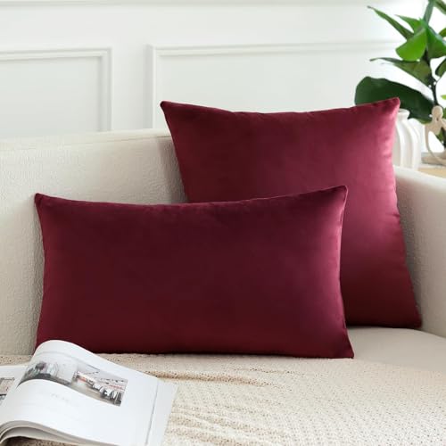 Image of Holland Velvet Rectangular Cushion Covers Pack of 4 | 16 inch x 24 inch / 41 x 61 cm, Maroon | Soft Pillow Covers Cushion Case for Sofa Bedroom Chair Car, Home Decor