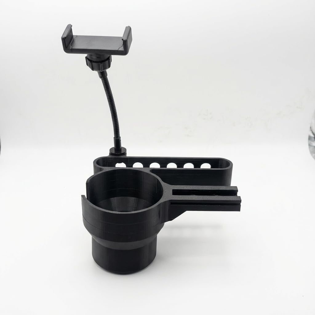 Cup Holder Attachment Compatible with Permobil Uni-Track System, 3-in-1 Armrest Organizer with Phone Mount and Storage Basket, Secure Slide-in Accessory Fits Models F3 F5 M3 M1 M300
