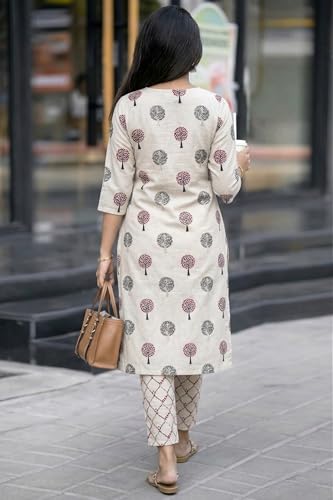 Image of GoSriKi Co-ord Set Women Viscose Printed | Kurti Set Woman | Kurta Pant 2 Piece Outfit | Round Neck V Slit 3 /4 Sleeve Regular Fit Ethnic Wear Ladies Dress Stylish Traditional Clothing