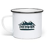 Fashionalarm Taza esmaltada con brújula impresa por ambos lados con frase | Taza esmaltada como idea de regalo para camping, vacaciones, viajes, color blanco y negro
