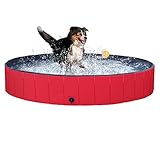 Yaheetech Hard Plastic Foldable Pet Bath Pool Collapsible Large Dog Pet Pool Bathing Swimming Tub Kiddie Pool for Large Dogs Cats and Kids, 63inch.D x 12inch. H, Red