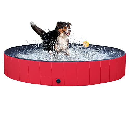 Yaheetech Hard Plastic Foldable Pool Collapsible Large Pool Bathing Swimming Tub Pool, 63inch.D x 12inch. H, Red