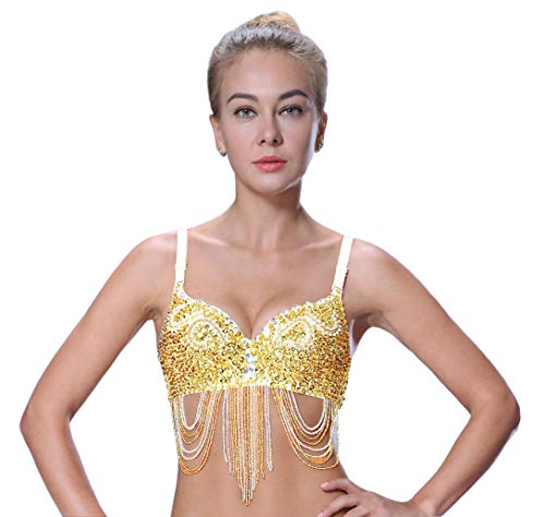 Gold Bra Rave Outfit for Women Tops Belly Dancing Dance Dancer Top Clothes Festival Carnival Lingerie Hot
