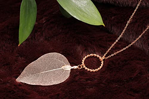 Bermeio Rose Gold Leaf Necklace For Women. Gold Plated Circle Pendant. Long Chain.gift For Her. Birthday Gifts For Women. #TOP2