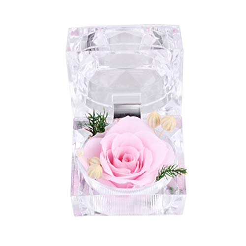 Vosarea - Flor fresca preservada rosa eterna con regalos de caja de anillo de cristal acr�lico para mujeres, cumplea�os, San Valent�n, aniversario de boda, color rosa