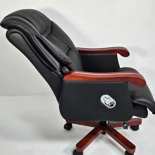 Image of Lakdi The Furniture High Back Director & Executive Chair for Office High-Back Leatherette with Recliner & Adjustable Height and Wooden Base and Walnut Polish - 111011293 Black