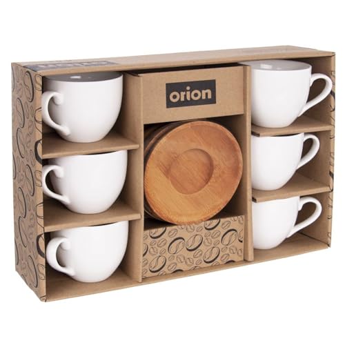 WHITELINE Ensemble de tasses à café en porcelaine pour 6 personnes | Set de tasses à café en porcelaine avec soucoupes | 100 ml 6 pièces en blanc |