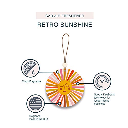 Image of Studio Oh! Retro Sunshine Set of 2 Hanging Car Air Freshener, Long-Lasting Fragrance, Odor Eliminator, Scented Car Accessory for Auto Interior, Decorative Air Freshener, 4 x 7.5 in
