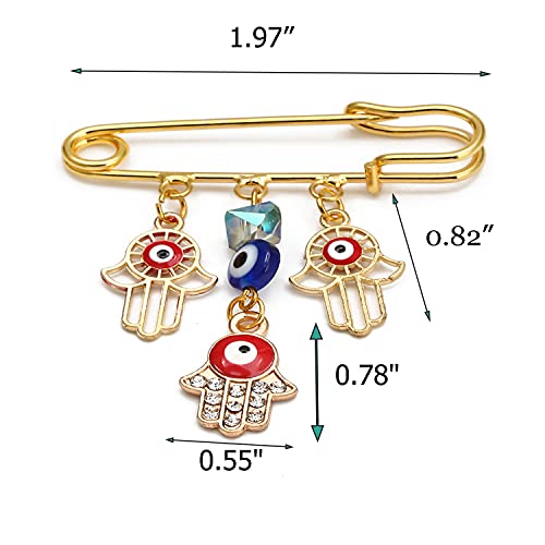 Image of Turkey Evil Eye Rhinestone Charm Blue Lucky Eyeball Hands Brooch Pins Jewelry for Good Luck