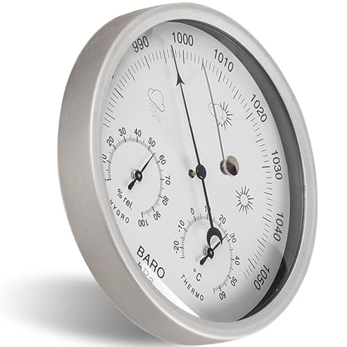 Baromètre d'intérieur argenté de 5,2 pouces pour une météo maison sous contrôle