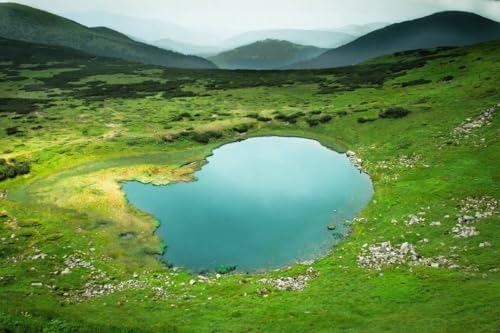 Lac alpin dans une vallee verte tableau alu pour salon moderne
