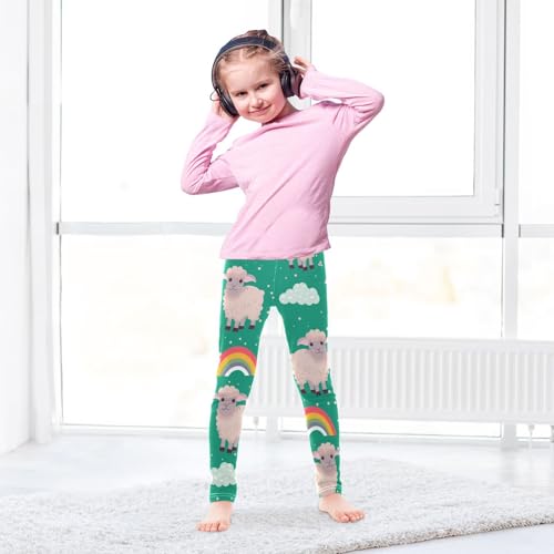 Lamb Rainbow Girls Leggings,Workout Leggings for Girls Toddler Athletic Legging Size for 3-10T4