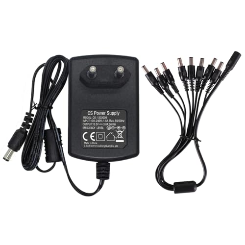 AC-naar-DC-adapter 12 V 3 A met 8-weg splitterkabel voor videobewakingscamera's DVR NVR LED lichtstrip