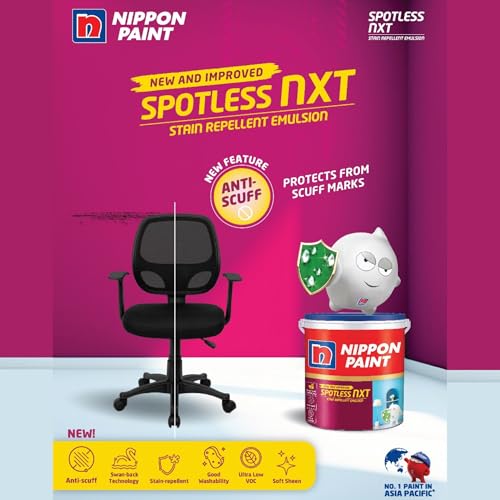 Image of Nippon Paint Spotless NXT Premium Interior Emulsion Paint(10L, White, Soft Sheen)-Ultra Low VOC, Swan-back Stain Repellent Technology Safe for Kids-For Bedrooms, Kids, Dining, Living Rooms-10 Liter