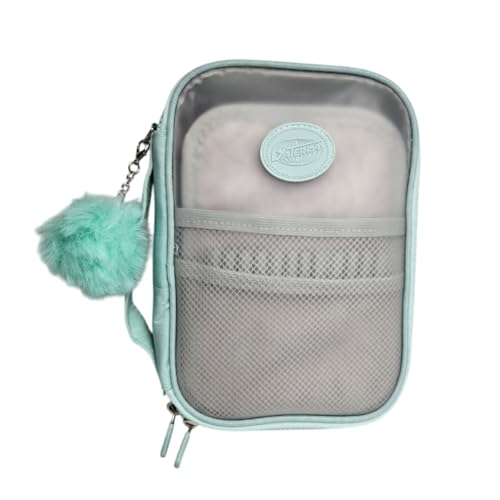 Estojo Escolar Box Grande Verde Transparente Moderno Pompom