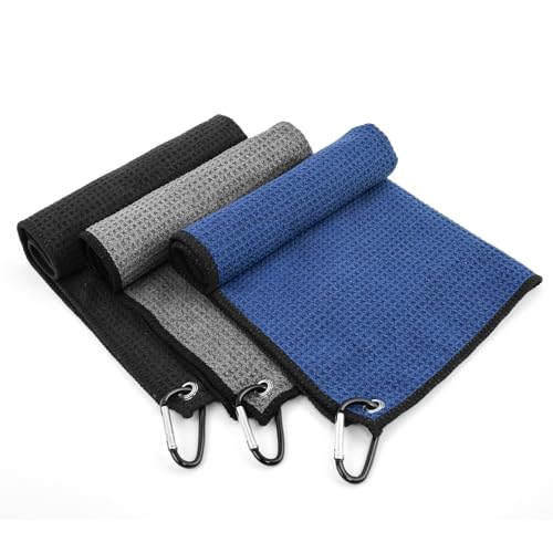 Yaozoon 3 Pack Golf Towels Rag with Carabiner Clip for Golf Bags Men Women,Microfiber Waff - image 1