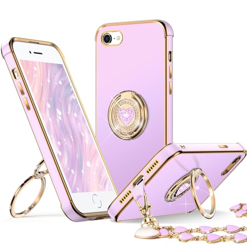Coque de protection de luxe pour iPhone SE 2022 style raffiné motif cœur violet
